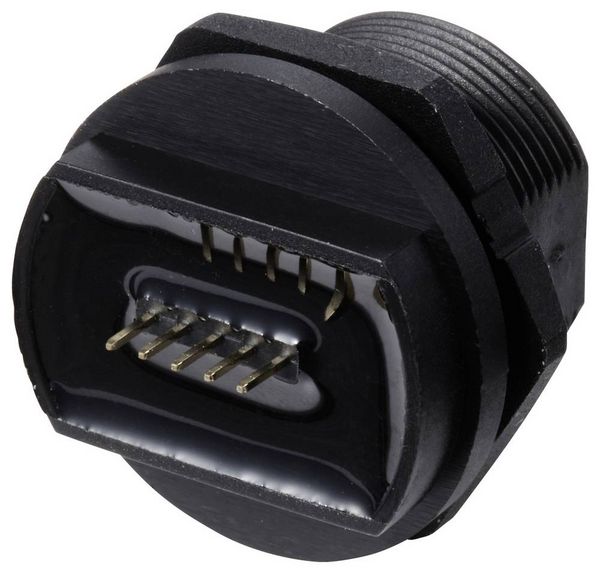 Produktbild: USB 2.0-Buchse f&uuml;r die r&uuml;ckseitige Montage (Gewinde) TC-E13T-FU2-PPF TC-13543552 TRU COMPONENTS Inhalt: 1 St.
