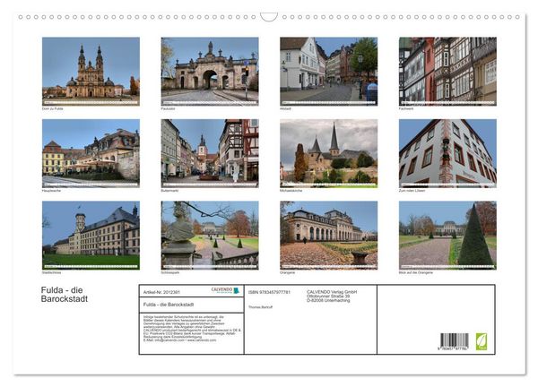 Produktbild: Fulda - die Barockstadt (Wandkalender 2026 DIN A2 quer), CALVENDO Monatskalender