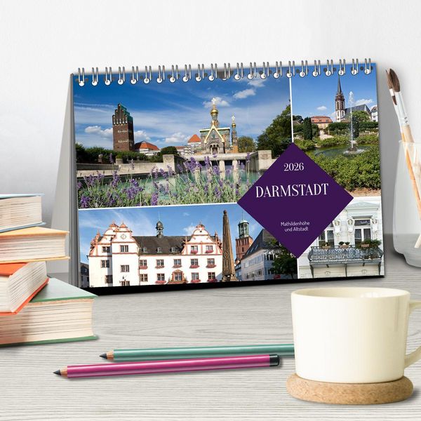 Produktbild: Darmstadt - Mathildenh&ouml;he und Altstadt (Tischkalender 2026 DIN A5 quer), CALVENDO Monatskalender