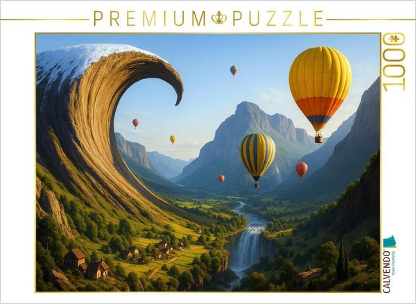 Produktbild: CALVENDO Puzzle Wellenwand im Fr&uuml;hling - Hei&szlig;luftballons &uuml;ber einer surrealen Landschaft | 1000 Teile Lege-Gr&ouml;&szlig;e 64x48cm Foto-Puzzle f&uuml;r gl&uuml;ckliche St