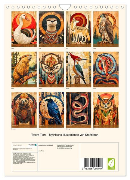 Produktbild: Totem-Tiere - Mythische Illustrationen von Krafttieren (Wandkalender 2026 DIN A4 hoch), CALVENDO Monatskalender