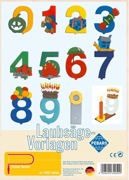 PEBARO 340S - Laubsägevorlage Zahlen, 1 Platte, Größe DIN A4