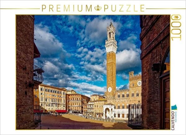 CALVENDO Puzzle Siena: Der imposante Torre del Mangia an der Piazza del Campo, eingerahmt von historischen Mauern. | 1000 Teile Lege-Größe 64x48cm Foto-Puzzle für glückliche Stunden