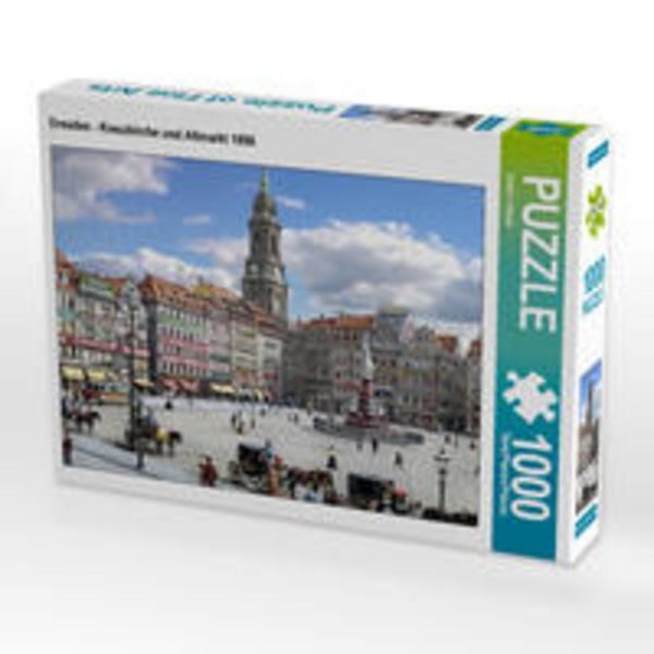 CALVENDO Puzzle Dresden - Kreuzkirche und Altmarkt 1898 | 1000 Teile Lege-Größe 64x48cm Foto-Puzzle für glückliche Stunden