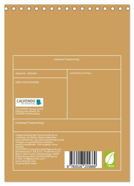 Produktbild: Urbanes Freerunning (Tischkalender 2026 DIN A5 hoch), CALVENDO Monatskalender