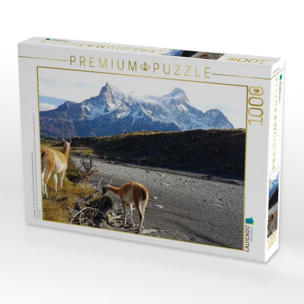 Produktbild: CALVENDO Puzzle Guanakos vor den Torres del Paine, Torres del Paine Nationalpark, Chile | 1000 Teile Lege-Gr&ouml;&szlig;e 64x48cm Foto-Puzzle f&uuml;r gl&uuml;ckliche Stunden