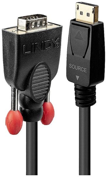 LINDY Anschlusskabel VGA 9pol. Stecker, DisplayPort Stecker 3.00m Schwarz 41943 VGA-Kabel