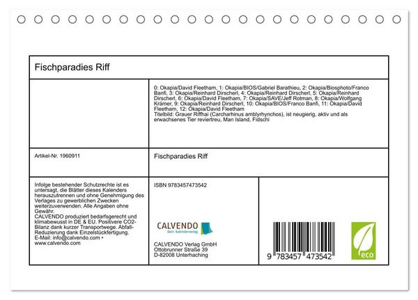 Produktbild: Fischparadies Riff (Tischkalender 2026 DIN A5 quer), CALVENDO Monatskalender