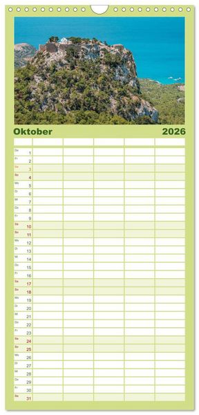 Produktbild: Familienplaner 2026 - Rhodos - Die Highlights der Insel mit 5 Spalten (Wandkalender, 21 x 45 cm) CALVENDO