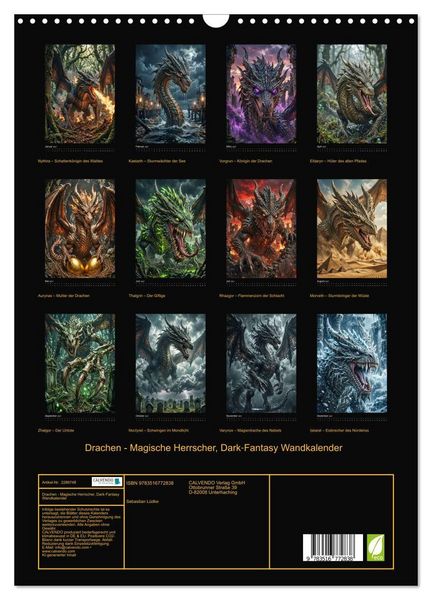 Produktbild: Drachen - Magische Herrscher, Dark‑Fantasy Wandkalender (Wandkalender 2027 DIN A3 hoch), CALVENDO Monatskalender