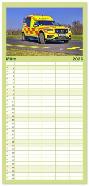 Produktbild: Familienplaner 2026 - Einsatzfahrzeuge 112 mit 5 Spalten (Wandkalender, 21 x 45 cm) CALVENDO