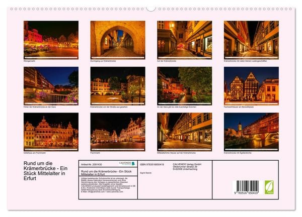Produktbild: Rund um die Kr&auml;merbr&uuml;cke - Ein St&uuml;ck Mittelalter in Erfurt (hochwertiger Premium Wandkalender 2026 DIN A2 quer), Kunstdruck in Hochglanz