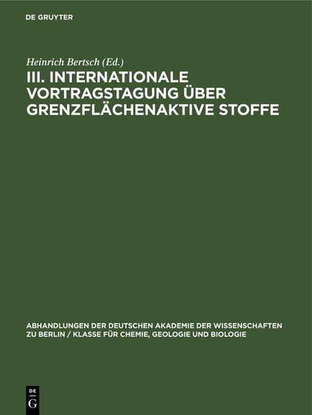 Produktbild: III. Internationale Vortragstagung &uuml;ber Grenzfl&auml;chenaktive Stoffe