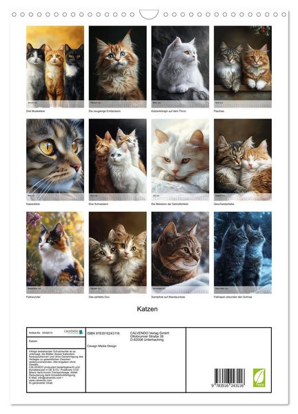 Produktbild: Katzen (Wandkalender 2026 DIN A3 hoch), CALVENDO Monatskalender