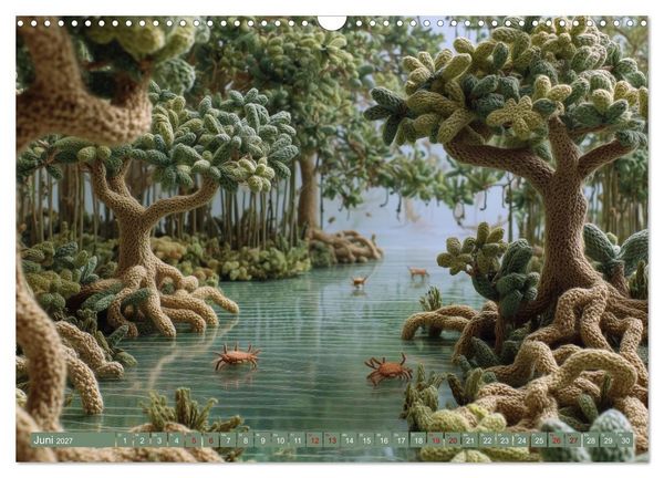 Produktbild: Textile Naturwelten. Amigurumi-&Ouml;kosysteme zZwischen Polarmeer und Savanne (Wandkalender 2027 DIN A3 quer), CALVENDO Monatskalender