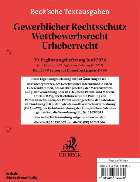 Produktbild: Gewerblicher Rechtsschutz, Wettbewerbsrecht, Urheberrecht 79. Erg&auml;nzungslieferung