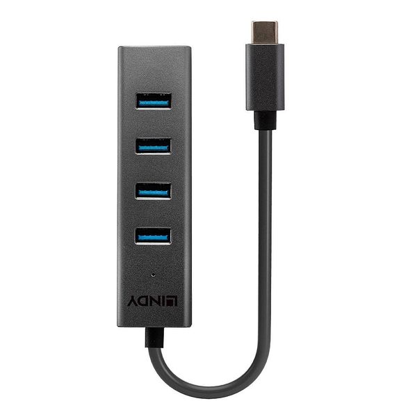 Produktbild: LINDY 43325 USB-Hub 4 Port USB-A USB 3.2 Gen1 5 GBit/s mit USB-C&reg; Stecker Grau 43325