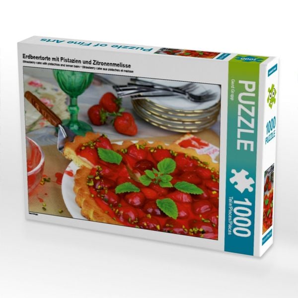 CALVENDO Puzzle Erdbeertorte mit Pistazien und Zitronenmelisse | 1000 Teile Lege-Größe 64x48cm Foto-Puzzle für glückliche Stunden