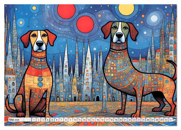 Produktbild: Bunte Hundebande (hochwertiger Premium Wandkalender 2026 DIN A2 quer), Kunstdruck in Hochglanz