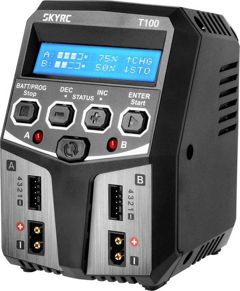 SKYRC T100 Modellbau-Ladegerät 5.0 A Blei, LiFePO, LiHV, LiIon, LiPo, NiCd, NiMH Timer-Abschaltung, Grafische Anzeige