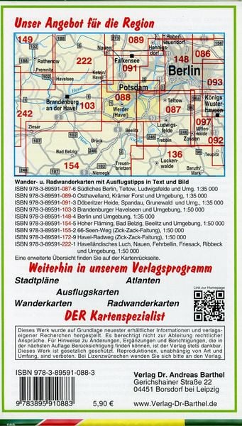 Radwander- und Wanderkarte Potsdamer Havelseen, Blütenstadt Werder und Umgebung 1 : 35 000
