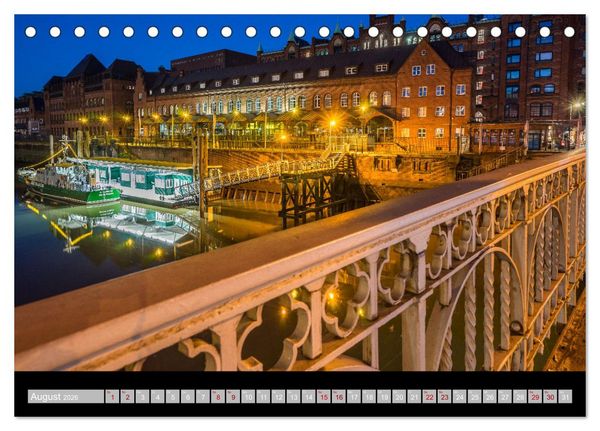 Produktbild: Hamburgs Br&uuml;cken bei Nacht (Tischkalender 2026 DIN A5 quer), CALVENDO Monatskalender