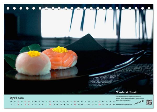 Produktbild: Sushi - Sashimi mit Anleitung f&uuml;r perfektes Gelingen (Tischkalender 2026 DIN A5 quer), CALVENDO Monatskalender