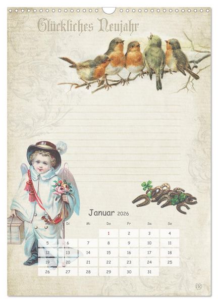 Produktbild: Nostalgie-Jahr, Motive aus alten Poesiealben (Wandkalender 2026 DIN A3 hoch), CALVENDO Monatskalender