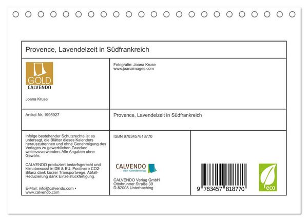 Produktbild: Provence, Lavendelzeit in S&uuml;dfrankreich (Tischkalender 2026 DIN A5 quer), CALVENDO Monatskalender