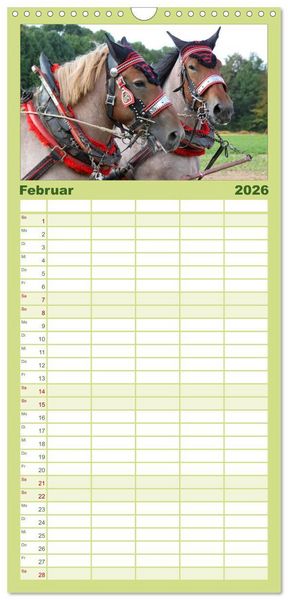 Produktbild: Familienplaner 2026 - Starke Pferde bei der Arbeit mit 5 Spalten (Wandkalender, 21 x 45 cm) CALVENDO