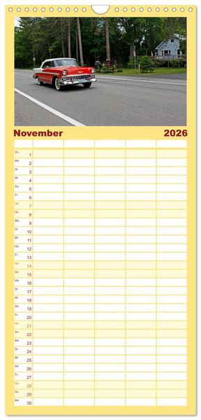 Produktbild: Familienplaner 2026 - Ami Schlitten mit 5 Spalten (Wandkalender, 21 x 45 cm) CALVENDO