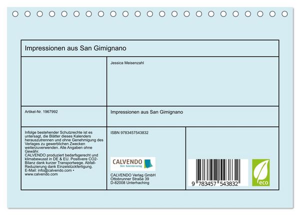 Produktbild: Impressionen aus San Gimignano (Tischkalender 2026 DIN A5 quer), CALVENDO Monatskalender