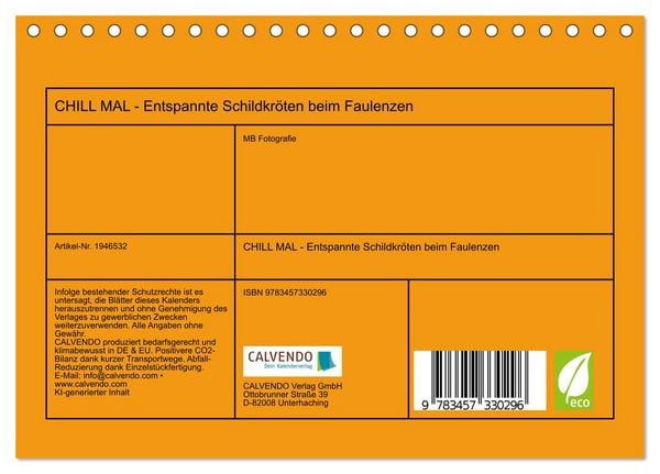 Produktbild: CHILL MAL - Entspannte Schildkr&ouml;ten beim Faulenzen (Tischkalender 2026 DIN A5 quer), CALVENDO Monatskalender