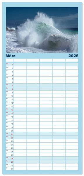 Produktbild: Familienplaner 2026 - Azurblaue Horizonte - Die Sch&ouml;nheit des Meeres einfangen mit 5 Spalten (Wandkalender, 21 x 45 cm) CALVENDO