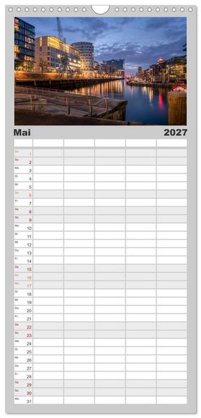 Produktbild: Familienplaner 2027 - Hamburgs Hafenlichter mit 5 Spalten (Wandkalender, 21 x 45 cm) CALVENDO