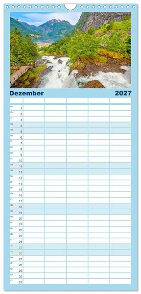 Produktbild: Familienplaner 2027 - K&ouml;nigsroute Norwegens mit 5 Spalten (Wandkalender, 21 x 45 cm) CALVENDO