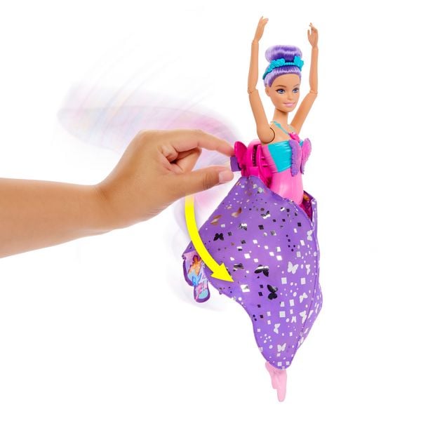 Produktbild: Barbie Tanz und Flatter Puppe mit 2-in-1-Verwandlung von der Tänzerin zum Schmetterling, violette Haare
