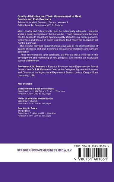 Produktbild: Quality Attributes and Their Measurement in Meat, Poultry and Fish Products