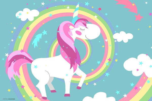 Produktbild: Cover-your-desk Schreibtischunterlage f&uuml;r Kinder Einhorn mit Regenbogen, aus hochwertigem Vinyl , 60 x 40 cm