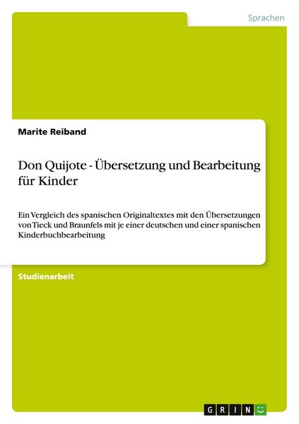 Produktbild: Don Quijote - &Uuml;bersetzung und Bearbeitung f&uuml;r Kinder