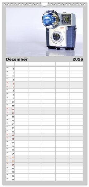 Produktbild: Familienplaner 2026 - Boxkameras - Kultiges und manchmal klobiges Design mit 5 Spalten (Wandkalender, 21 x 45 cm) CALVENDO