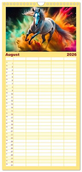 Produktbild: Familienplaner 2026 - Pferde im Farbenrausch mit 5 Spalten (Wandkalender, 21 x 45 cm) CALVENDO