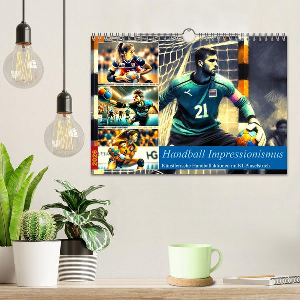 Produktbild: Handball Impressionismus, K&uuml;nstlerische Handballaktionen im KI-Pinselstrich (Wandkalender 2026 DIN A4 quer), CALVENDO Monatskalender