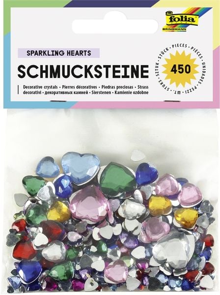 Produktbild: Folia Schmucksteine SPARKLING HEARTS, 450 St&uuml;ck, Gr&ouml;&szlig;en und Farben sortiert