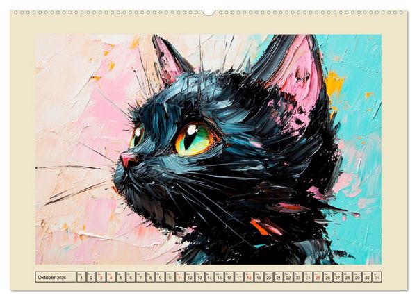 Produktbild: Katzengesichter im &Ouml;lgem&auml;lde-Stil. Liebliche Portraits f&uuml;rs Herz (hochwertiger Premium Wandkalender 2026 DIN A2 quer), Kunstdruck in Hochglanz