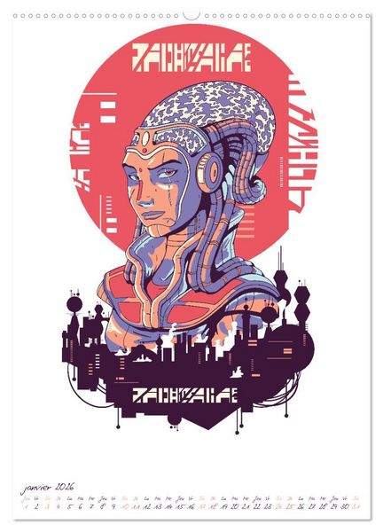 Produktbild: Cyberpunk Futuristes (Calendrier mural 2026 DIN A2 horizontal), CALVENDO calendrier mensuel
