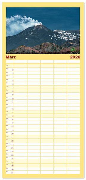 Produktbild: Familienplaner 2026 - &Auml;tna - Europas h&ouml;chster Vulkan mit 5 Spalten (Wandkalender, 21 x 45 cm) CALVENDO