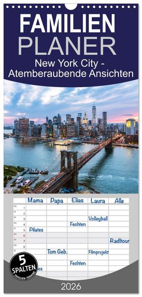 Produktbild: Familienplaner 2026 - New York City - Atemberaubende Ansichten mit 5 Spalten (Wandkalender, 21 x 45 cm) CALVENDO