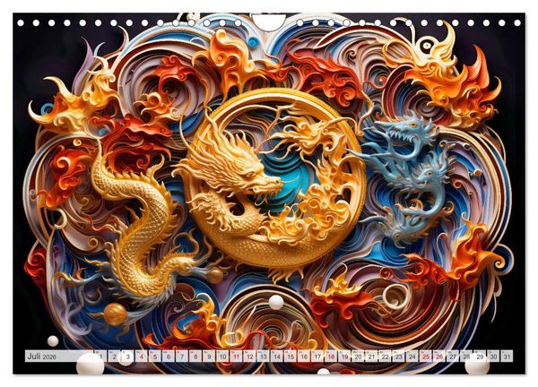 Produktbild: Quilling-Drachen - Jahr des Drachen (Wandkalender 2026 DIN A4 quer), CALVENDO Monatskalender