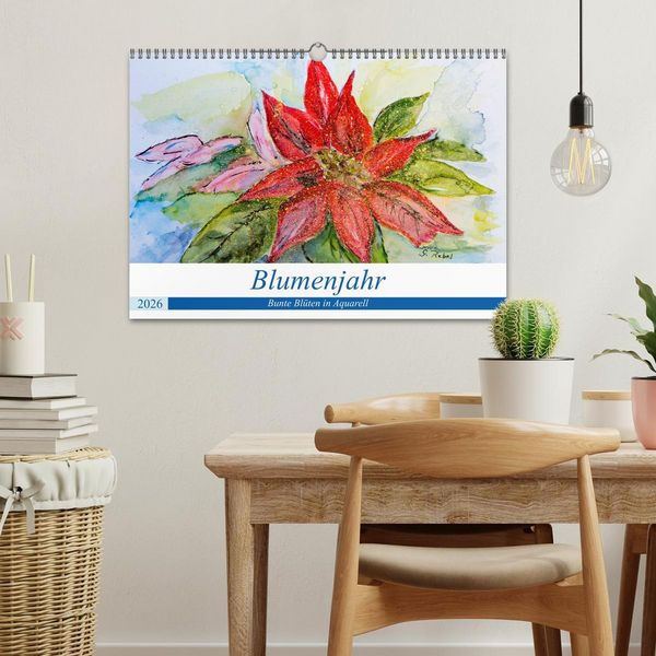 Produktbild: Blumenjahr - Bunte Bl&uuml;ten in Aquarell (Wandkalender 2026 DIN A3 quer), CALVENDO Monatskalender